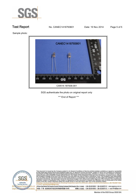 林欣公司15年氖燈SGS環(huán)保報告