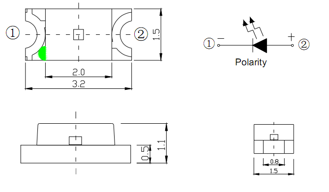1206貼片LED1.1T 封裝尺寸圖
