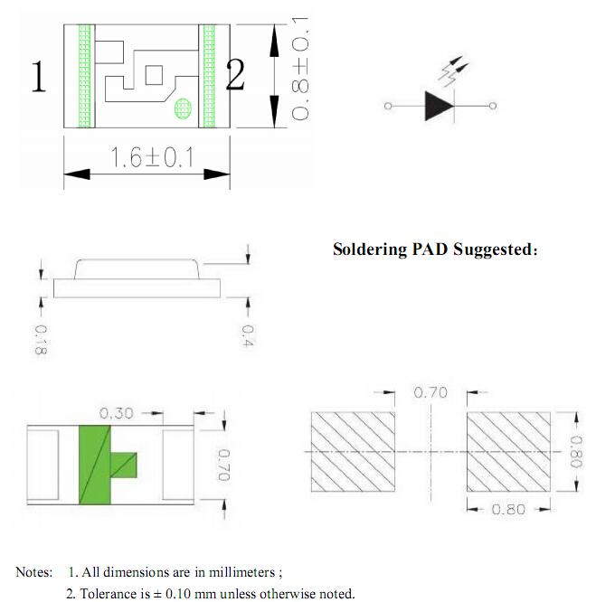 0603貼片燈珠尺寸圖 0603貼片燈珠尺寸圖