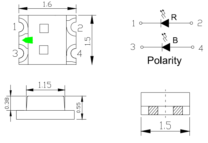 0603雙色發(fā)光二極管尺寸圖 0603雙色發(fā)光二極管尺寸圖