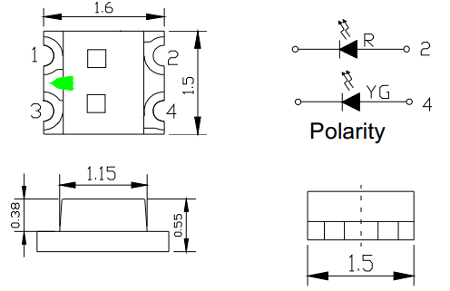 0603雙色LED燈珠尺寸圖 0603雙色LED燈珠尺寸圖
