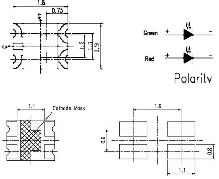 0805雙色燈珠外形尺寸圖 0805雙色燈珠外形尺寸圖