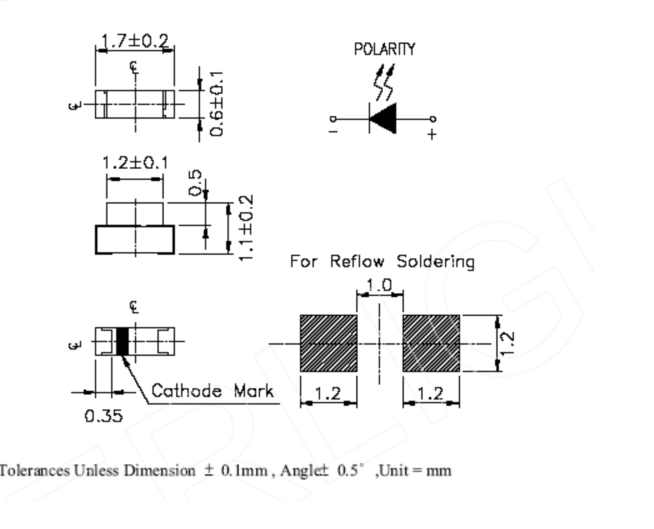0603側發光LED燈珠尺寸圖 0603側發光LED燈珠尺寸圖