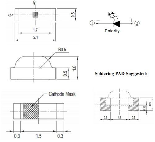 0805側面發光LED燈珠尺寸圖 0805側面發光LED燈珠尺寸圖