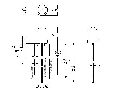 3.0MM雙色發光二極管尺寸圖